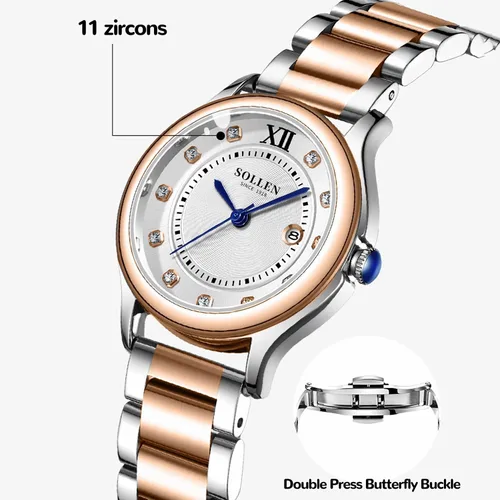 Vista 5 de Reloj de cuarzo para mujer, relojes analógicos de cuarzo de moda impermeables para mujer