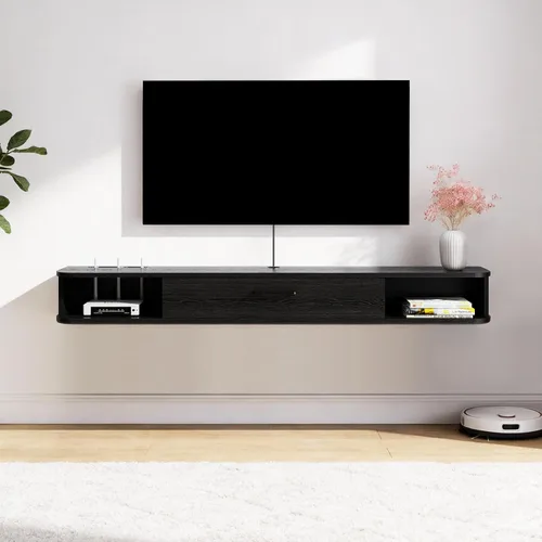 Vista 8 de Unidad de TV flotante, armario de TV montado en la pared de 47 pulgadas, estantes flotantes con puerta, centro de consola multimedia