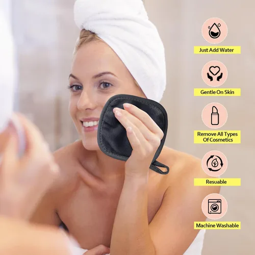 Vista 4 de HOMEXCEL Paño removedor de maquillaje, 12 unidades (paquete de 1), almohadillas desmaquillantes reutilizables, paños de limpieza facial ultrasuaves