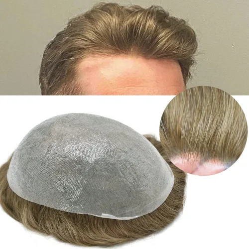 Vista 11 de Toupee - Sistemas de cabello humano para hombre, 0.002 in, piel ultrafina para hombre, tupé en V, polivinílico de poliuretano natural, piezas