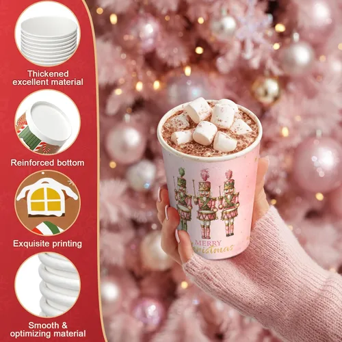 Vista 3 de Gerrii 150 Piezas Vasos de Papel Desechables de Navidad de 9 oz Vasos de Papel de Chocolate Caliente Cacao Vasos para Bebidas de Invierno 5 Diseños