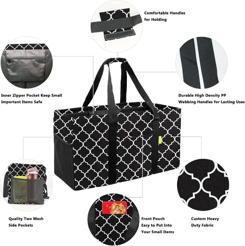 Vista 4 de BeeGreen Black Lantern - Bolsa grande plegable para mujer, con asas de transporte, espaciosa bolsa de almacenamiento de comestibles