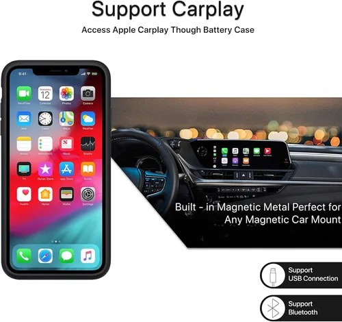 Vista 6 de Funda de batería para iPhone 11 Pro, 10000 mAh de alta capacidad, recargable, portátil, cargador extendido, carga inalámbrica, compatible con iPhone