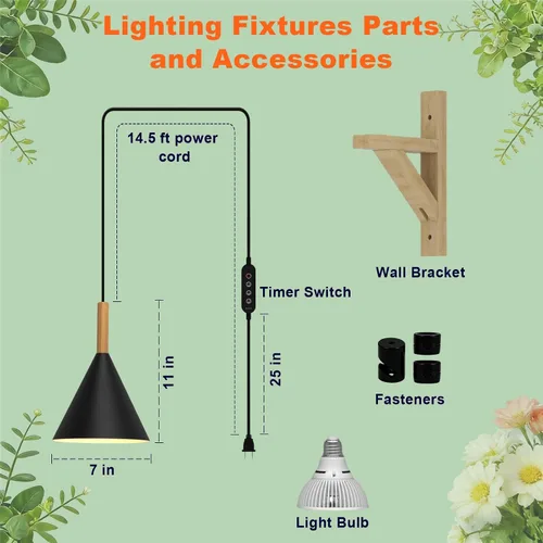 Vista 2 de Luces colgantes de cultivo para plantas de interior, lámpara de plantas de espectro completo de 20 W con temporizador, altura ajustable, luz