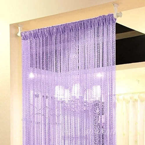 Vista 16 de Cortina de cuerda para puerta, hilo plano de cinta plateada con borlas, divisor de habitación, 39 x 79 pulgadas (beige-estilo 2)