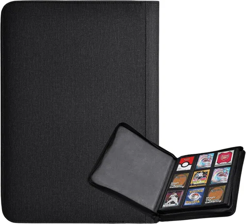 Vista 7 de HerriaT Carpeta de tarjetas intercambiables, carpeta de colección de tarjetas de poliuretano de 9 bolsillos para 360 tarjetas, libro de tarjetas
