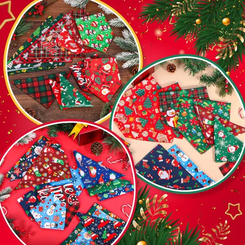 Vista 5 de 120 piezas de bandanas navideñas para perros a granel, bufandas ajustables para perros, baberos, bandanas navideñas para cachorros, bufandas