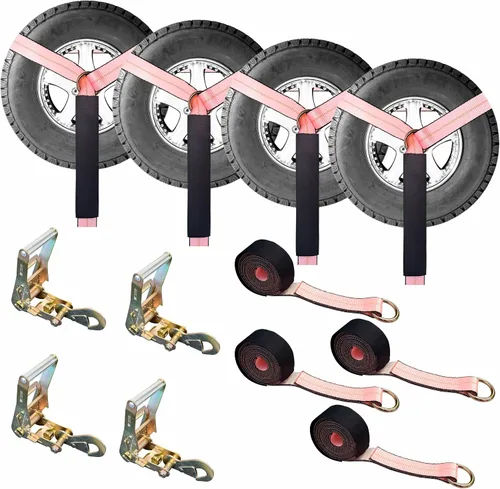 Vista 20 de Mega Cargo Control Correas de Amarre para Automóvil, Paquete de 4 Hebillas de Cola de Cadena de Trinquete G70, Estilo Lazo para Remolques