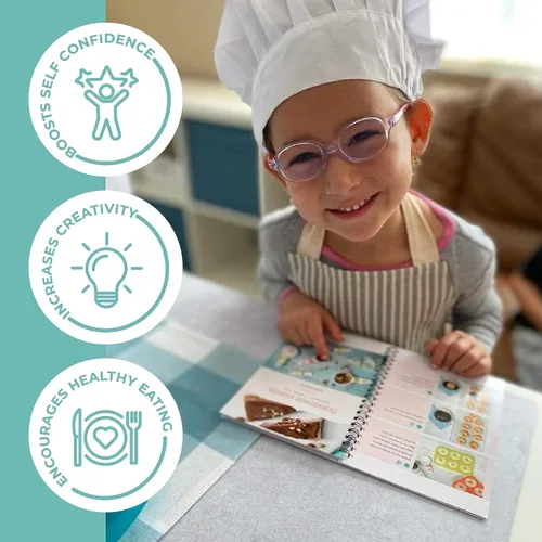 Vista 6 de Juego de regalos definitivo para cocinar y hornear Tovla JR para niños Cuchillos seguros para niños Montessori, delantal, libro de cocina visual