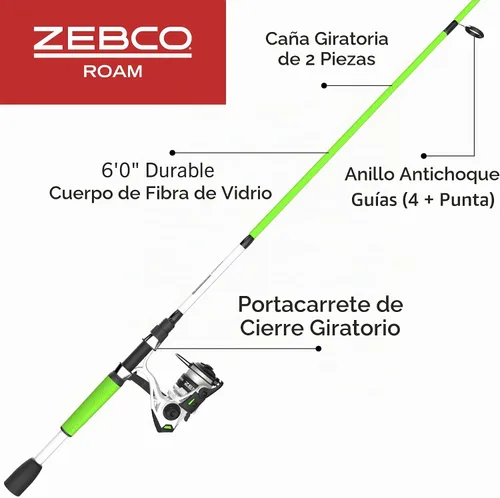 Vista 2 de Zebco Roam - Combo de carrete giratorio y caña de pescar, caña de fibra de vidrio de 6 pies, mango Split ComfortGrip, pomo de mango Soft-Touch