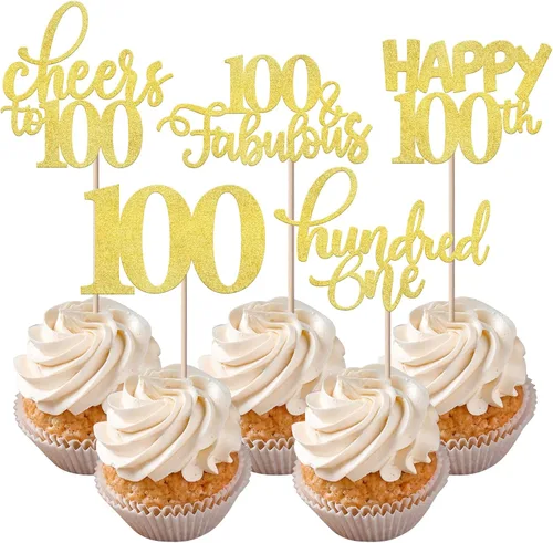 Vista 54 de Rsstarxi Paquete de 30 adornos para cupcakes de 6º cumpleaños con purpurina negra de seis Hello 6 para cupcakes Cheers to 6 años de edad