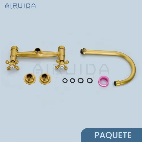 Vista 9 de Airuida Grifo de fregadero de cocina de montaje en pared de latón antiguo