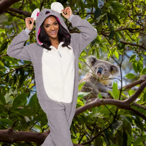 Vista 2 de FUNZIEZ! - Mameluco para adultos, disfraz de animal de Halloween, traje de cosplay de felpa de una pieza, para mujeres y hombres