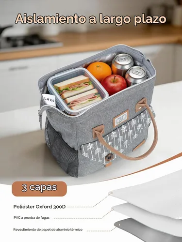 Vista 2 de Lekesky Lonchera térmica portátil para mujer, 11L, color gris
