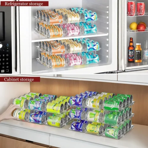 Vista 4 de Organizador de latas para despensa, 3 juegos de 4 niveles, organizador de almacenamiento de latas, organizador de latas de soda para refrigerador