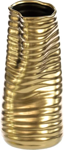 Vista 3 de Florero de centro de mesa de escultura de estilo moderno derretido doblado de cerámica de 9 "H, oro