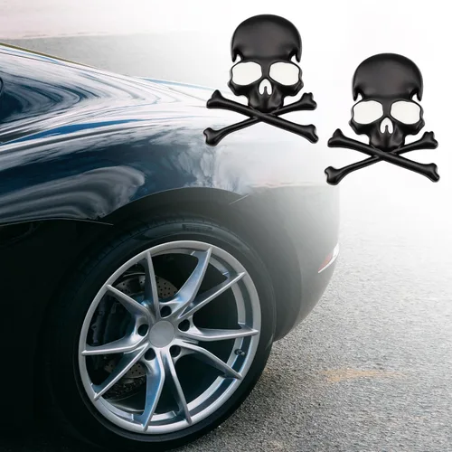 Vista 8 de Emblema de calavera de esqueleto 3D para el lado del coche, parte trasera, capó delantero, puerta del maletero, parachoques trasero, caja de cola