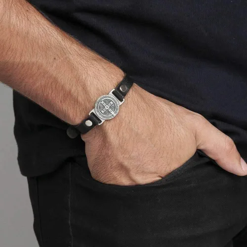 Vista 3 de Intercession Pulsera de protección de cuero genuino de San Benito - Hecho en Brasil