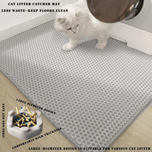 Vista 4 de HCY&WLD Tapete para arena de gatos, 45x26/35x24/30x22/24x18 pulgadas, tapete de doble capa para caja de arena de gatos, EVA antideslizante