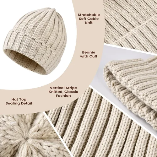 Vista 2 de Conjunto de gorro de invierno para mujer + bufanda larga + guantes para pantalla táctil, conjunto de ropa cálida con forro polar de punto
