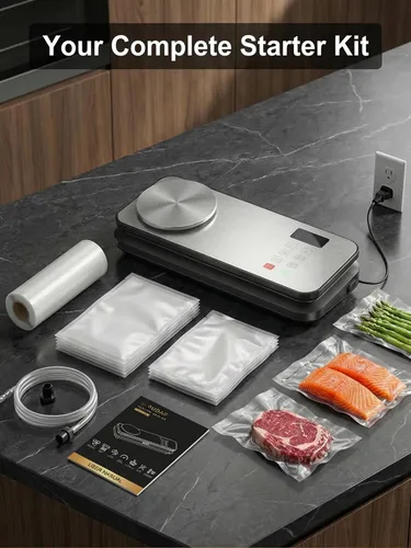 Vista 8 de Sellador al vacío para alimentos, potente máquina selladora al vacío de 90 kPA con báscula digital de cocina, sellador al vacío de alimentos 12 en 1