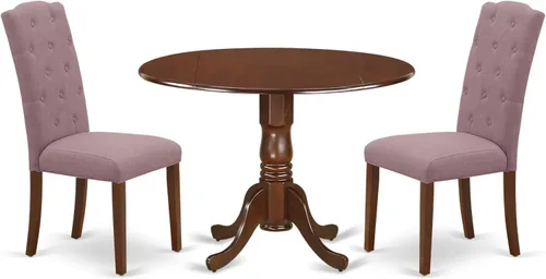Vista 15 de East West Furniture DLCE3-BLK-21 - Juego de mesa de comedor de 3 piezas que contiene una mesa de comedor redonda con gotas y 2 sillas tapizadas