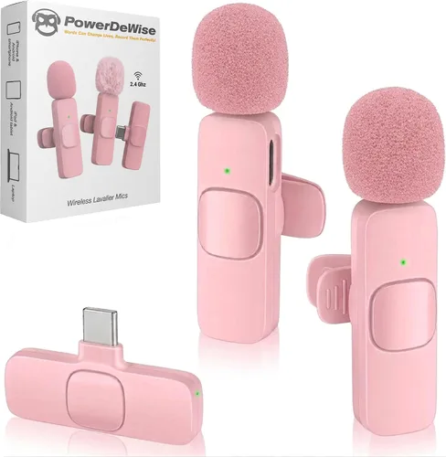 Vista 8 de PowerDeWise Micrófono Lavalier inalámbrico para iPhone y Android, paquete de 2 mini micrófonos blancos, micrófono de clip USB-C/Lightning