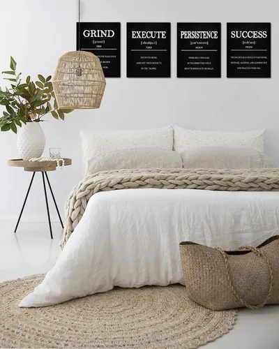 Vista 5 de Lienzo decorativo inspirador de oficina con marcos de madera, decoración de pared motivacional para oficina, citas de afirmaciones positivas, arte