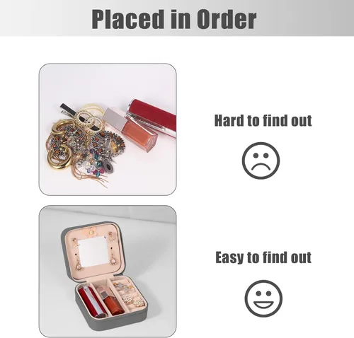Vista 3 de Joyero de viaje con espejo, mini organizador portátil para anillos, aretes, collares, regalos para niñas y mujeres