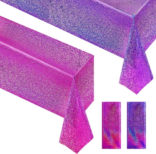 Vista 38 de Just Shimmer Mantel holográfico azul claro de 40" x 108" Decoración de fiesta rosa fuerte Día de San Valentín Fiesta de cumpleaños Decoración