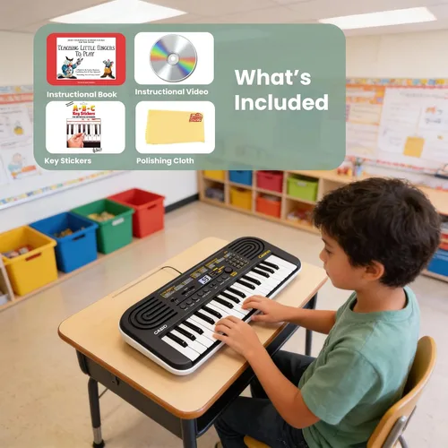 Vista 6 de Casio Casiotone SA-51 Teclado Mini de 32 Teclas - Paquete Negro con Fuente de Alimentación, Pegatinas para Teclas, Libro de Instrucciones y DVD