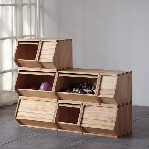 Vista 5 de Cofres apilables de madera maciza, contenedores con tapas, caja modular multiusos de madera, organizadores de almacenamiento de armario, gabinete