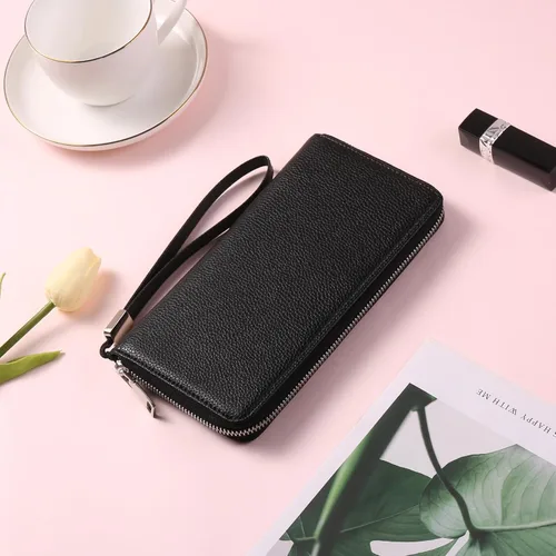 Vista 2 de GOIACII Cartera de piel con bloqueo RFID para mujer, con cremallera alrededor de gran capacidad, cartera larga para tarjetas de crédito, cartera