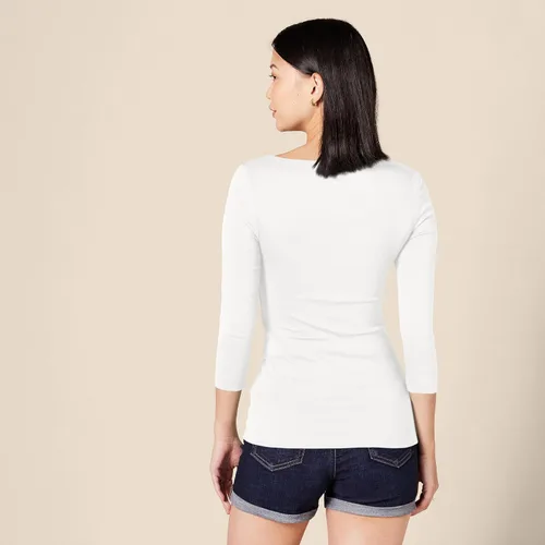 Vista 4 de Tienda Essentials Camiseta de manga 34 y cuello barco de corte entallado para mujer
