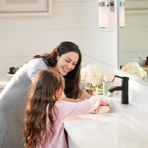 Vista 6 de Grifo de Baño Negro de Una Sola Manija, Grifo de Lavabo de Baño con Desagüe Pop-up, Grifo de Lavabo RV, Grifo Mezclador de Lavabo con Placa