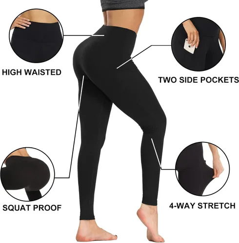 Vista 2 de GAYHAY Leggings con bolsillos para mujer, tallas regulares y grandes, pantalones de yoga capri de cintura alta, control de abdomen, compresión