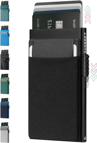 Vista 20 de DUGRAFT Tarjetero para tarjetas de crédito con bolsillo para dinero, minimalista, delgado, de aluminio, de metal, para hombres, con bloqueo RFID