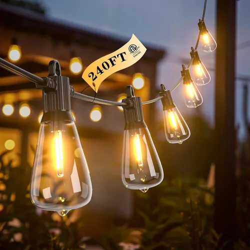 Vista 12 de Kawaya Guirnalda de luces para patio al aire libre: luz LED de 25 pies para patio exterior con 12 bombillas vintage inastillables - 2700 K regulable