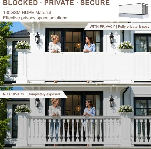 Vista 2 de SUNNY GUARD Pantalla de Privacidad para Balcón Blanca de 2.5'x5', Barandilla de Apartamentos, Pantalla de Viento Resistente para Exteriores Blanco