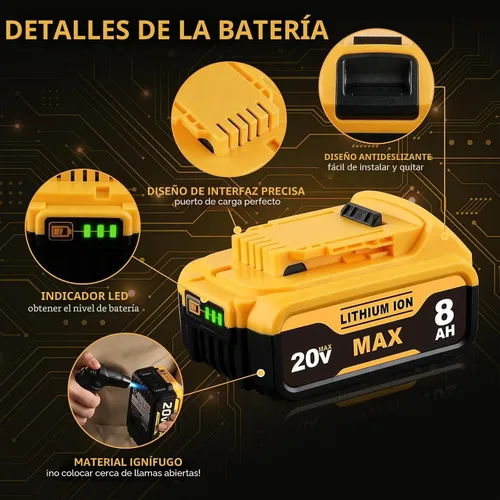Vista 3 de 8.0Ah Compatible con la batería DeWalt 20V Max DCB200 DCB201 DCB180 DCB203 DCB204 DCB206 para herramientas eléctricas sin cable con indicador LED