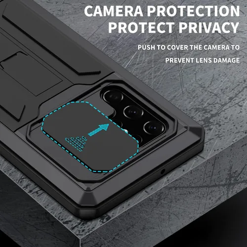 Vista 2 de Funda resistente para Samsung Galaxy S22 5G 2022 con protector de pantalla y función atril para cámara Samsung S22, de metal militar, a prueba
