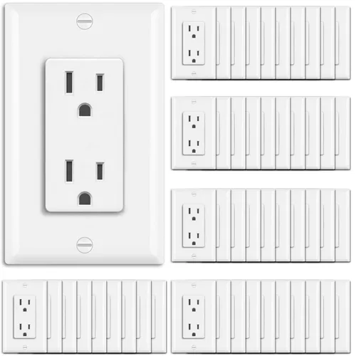Vista 9 de BESTTEN Paquete de 20 tomas de corriente decoradora de pared de 15 amperios, no resistente a manipulaciones, placa de pared incluida