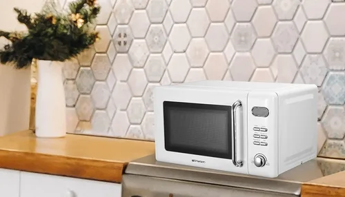 Vista 6 de Emerson MWR7020W - Horno microondas compacto para encimera con control de botón, pantalla LED, 700 W, 5 niveles de potencia, 8 menús automáticos