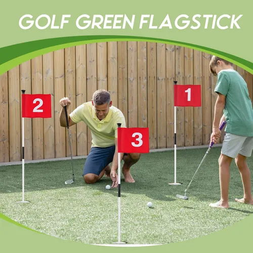 Vista 6 de Lewtemi 3 piezas de palo de bandera de golf, bandera verde para patio, todos los 3 pies, taza de agujero de golf desmontable, palos portátiles
