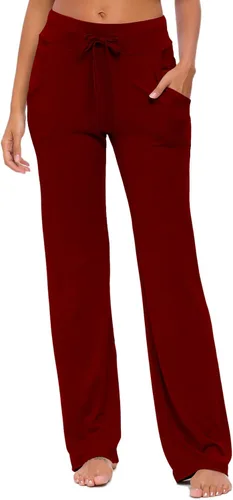 Vista 2 de Pantalones de yoga para mujer con bolsillos, pantalones de yoga holgados de pierna recta con cordón para yoga y correr, estilo casual