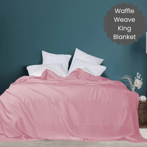 Vista 3 de Cotton Clinic Manta de cama de punto gofre, 100% algodón, para todas las estaciones, suave, transpirable, ligera, capa perfecta para sofá, cama