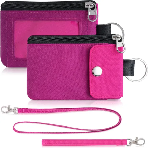 Vista 38 de Artpaxy Cartera minimalista para hombres y mujeres, llavero con bloqueo RFID, con cremallera, pequeña cartera con ventana de identificación, 2