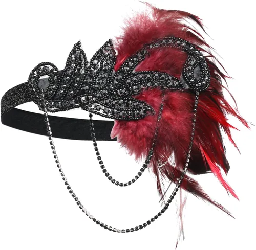 Vista 3 de BABEYOND 1920s Flapper Accessories Set Gatsby Costume Accessories 20s Flapper Headband Pearl Necklace Gloves Holder