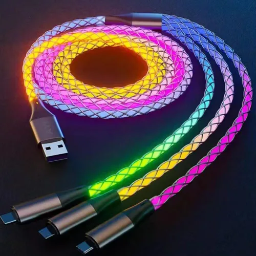 Vista 26 de AYI 3 combinaciones de múltiples puertos USB A a USBC Micro PD cable de carga rápida iluminado flujo de corriente compatible con casi todos