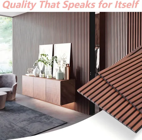 Vista 6 de NAVREX 2 paneles acústicos de listones de madera maciza para pared y techo, panel de pared acanalado 3D resistente al fuego que absorbe el sonido